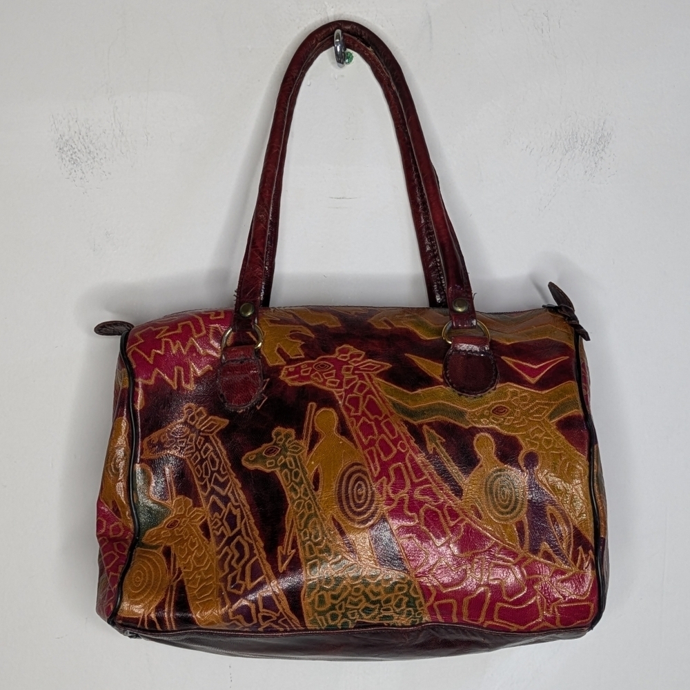 Vintage Red Green Giraffe Design Small Handbag - Picture 6 of 11